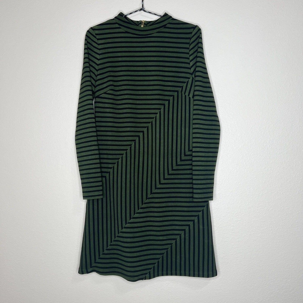 Anthropologie Hutch Olive Green & Black Striped Long Sleeve Cutout Dress XS - Picture 2 of 13